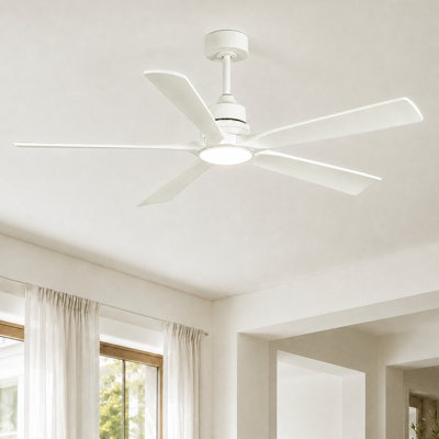 Ventilateur de plafond Karlena 52 po blanc à intensité variable avec éclairage et télécommande, moteur silencieux réversible 3CCT, 6 vitesses