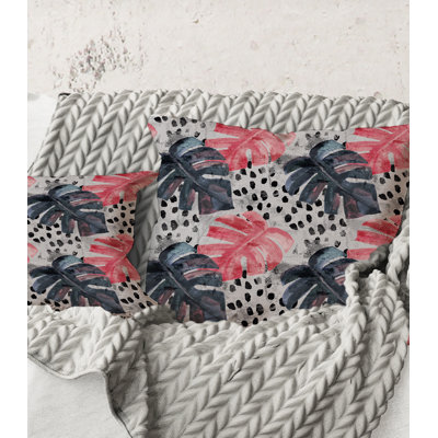 Square,Colored Monstera On Rough Brush Strokes I - Tropical Printed Throw Pillow