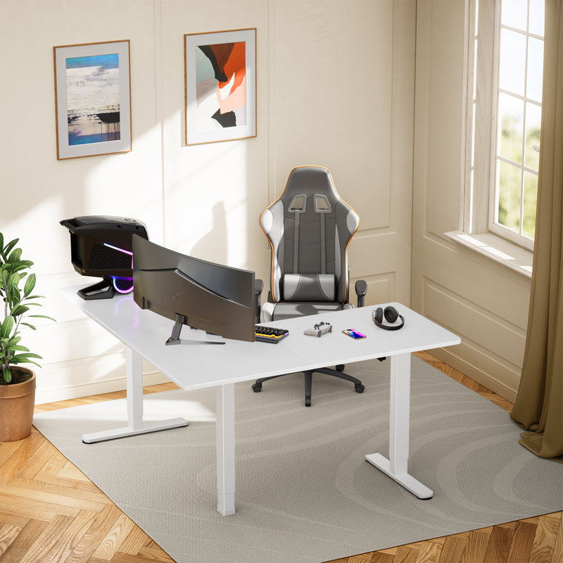 Bureau pour ordinateur en coin Kokontis, Blanc