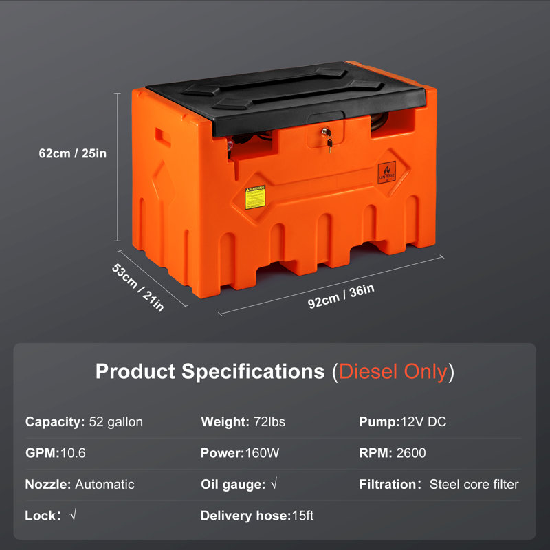 Réservoir de transfert de carburant portatif 52 gallons, Orange