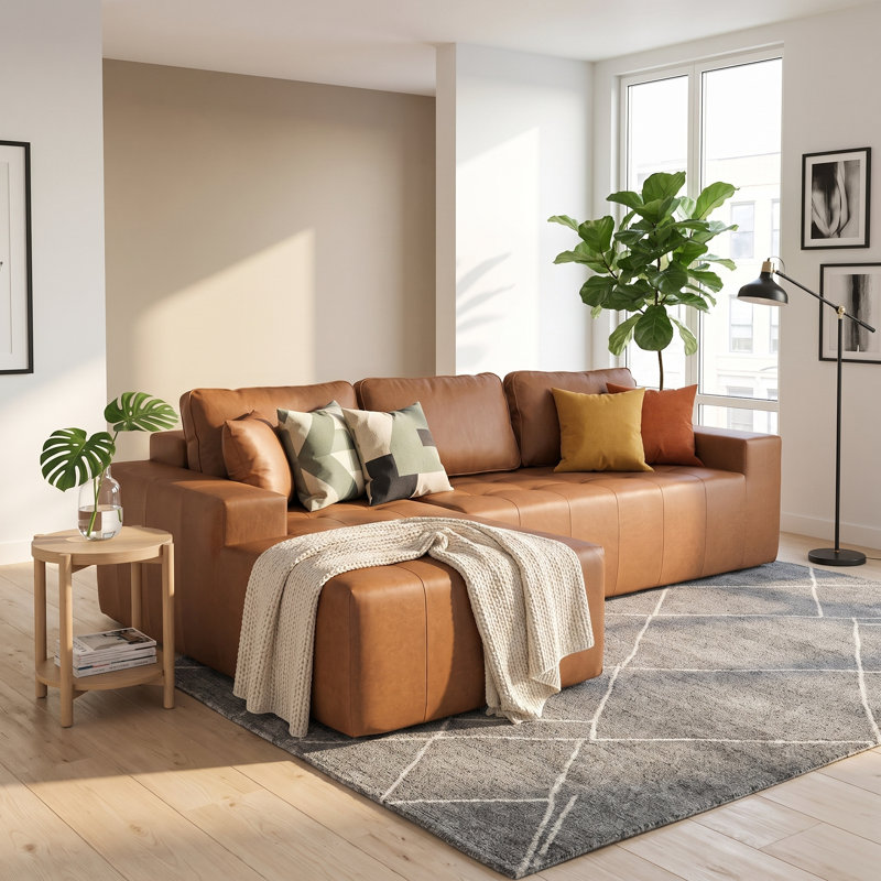 Canapé-lit de coin à compression gauche en similicuir de 108 po SmoothLux, canapé modulaire en forme de L avec éponge haute densité, canapé convertible sans assemblage requis pour le salon