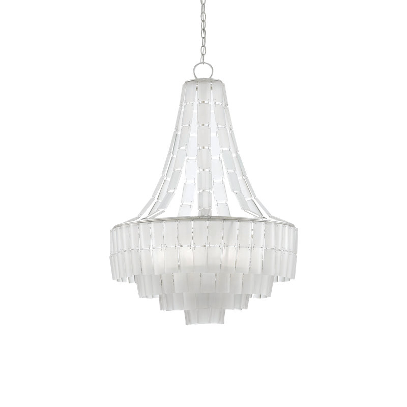 Lustre empire unique à 7 lumières Vintner, Feuille argentée / blanc opaque