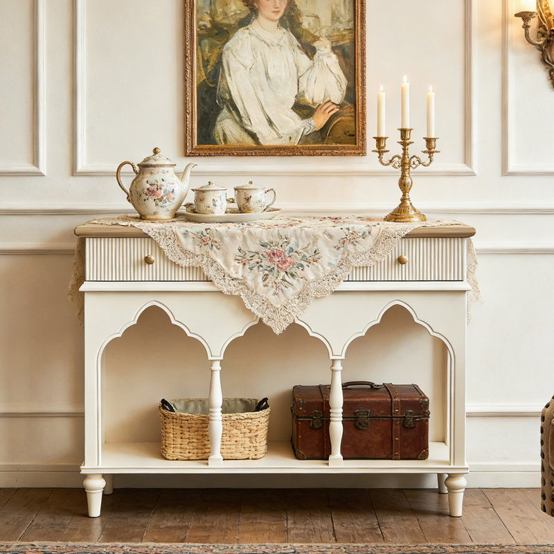 French Country Style Console Cabinet, White