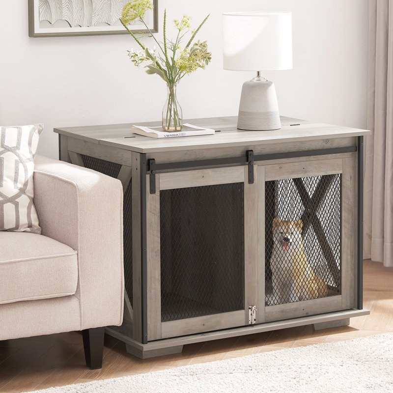 Cage d'inspiration pour chien avec porte de grange coulissante et cloison amovible amovible