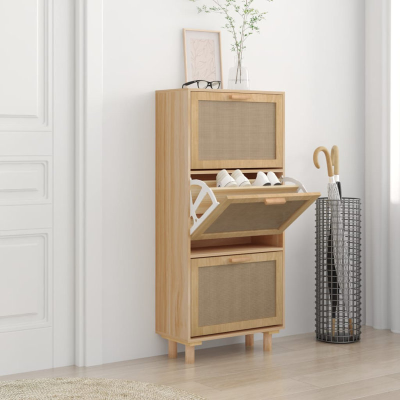 Shoe Cabinet 52x25x115 cm Engineered Wood&Natural Rattan, Brown