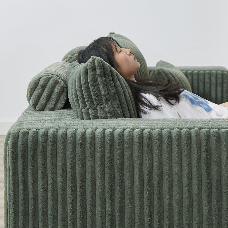 Méridienne surdimensionnée 87 po, sans assemblage requis, causeuse Cloud Plush, Velours côtelé vert armée