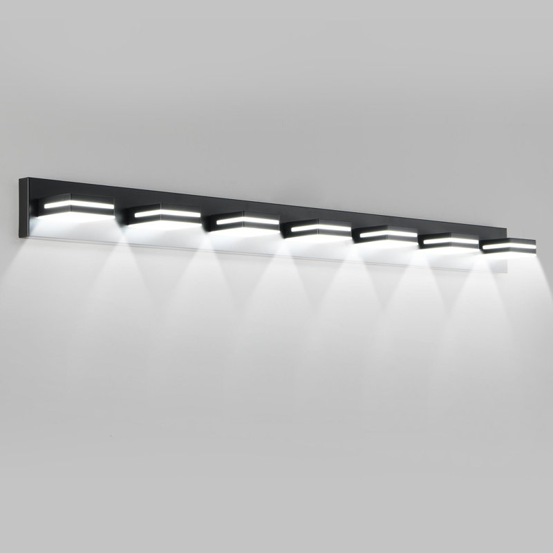 Luminaires de salle de bain Modern, H 5,1 po x l 55,1 po x P 4,3 po, Noir, 7 lumières