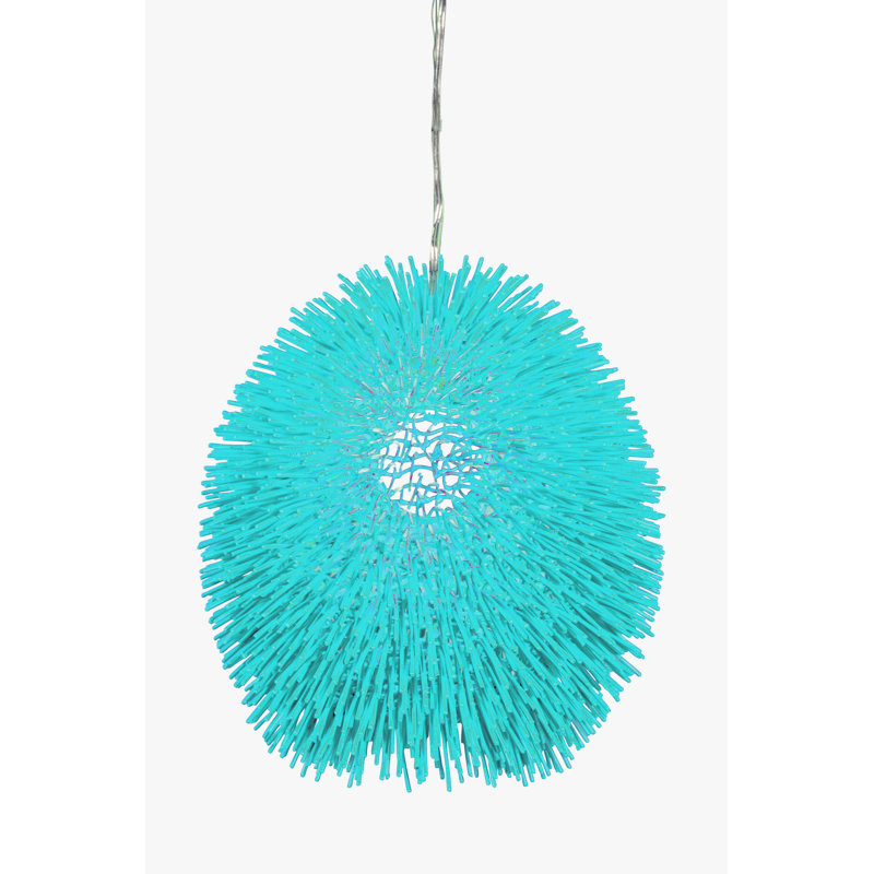 Luminaire suspendu 1 lumière Urchin - Velours turquoise, Velours bleu pacifique