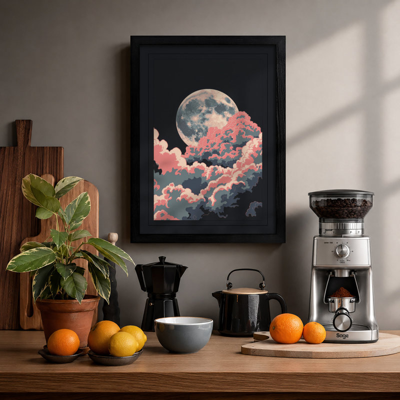 Moonlit Clouds Modern - Print, Black, A4 - 29.7 x 21.0 cm