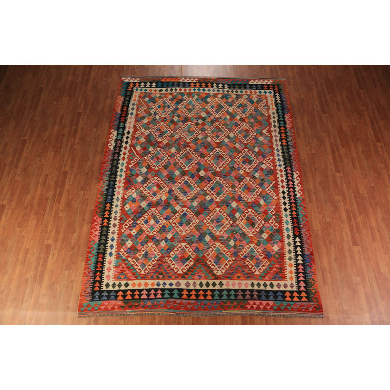 Orange Geometric Kilim Oriental Area Rug 8x11