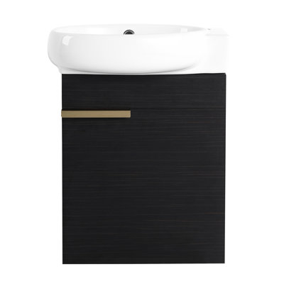 Meuble-lavabo compact 16 po - Châtaignier noir pour les petits espaces de salle de bain Facile à entretenir avec une porte à fermeture en douceur