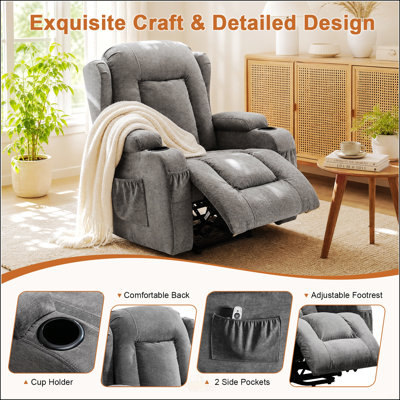 Effortless Power Lift Assistance Recliner with 8-Point Massage and Lumbar Heat, Cloud-Like Seating for Independent Living