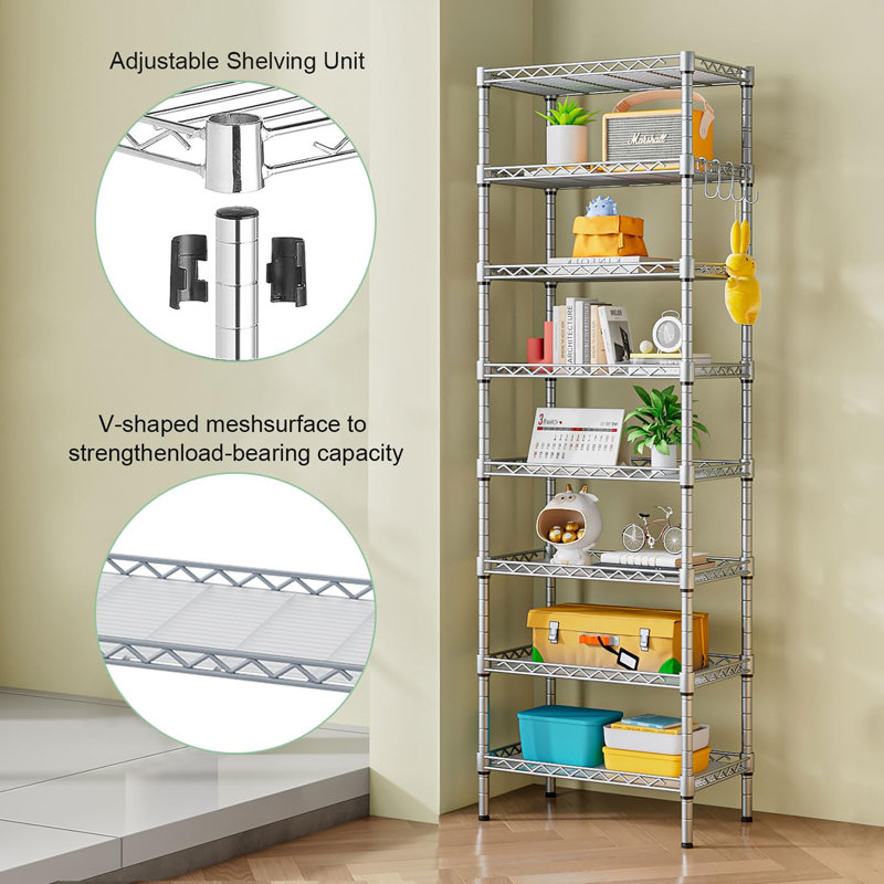 59cm W Metal Shelving Unit, Silver