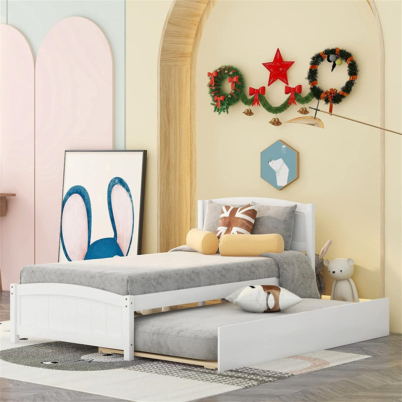Lit plateforme simple avec lit gigogne Gamba de Harriet Bee, Blanc