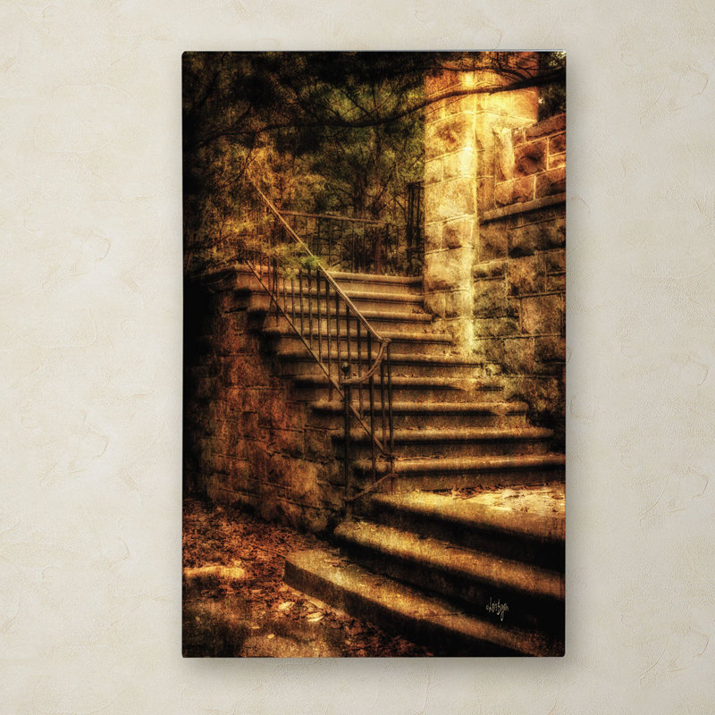 « abandonné pierre escalier » par lois bryan, reproduction de photo sur toile tendue, H 32 po x l 22 po x P 2 po