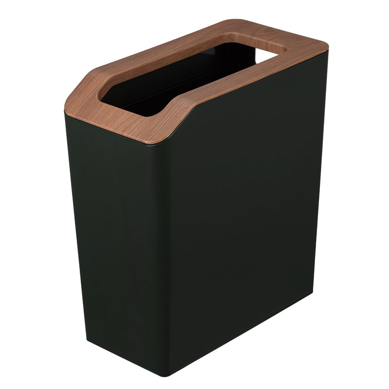 2.1 Gallon Slim Rectangular Black and Brown Plastic Trash Can Set