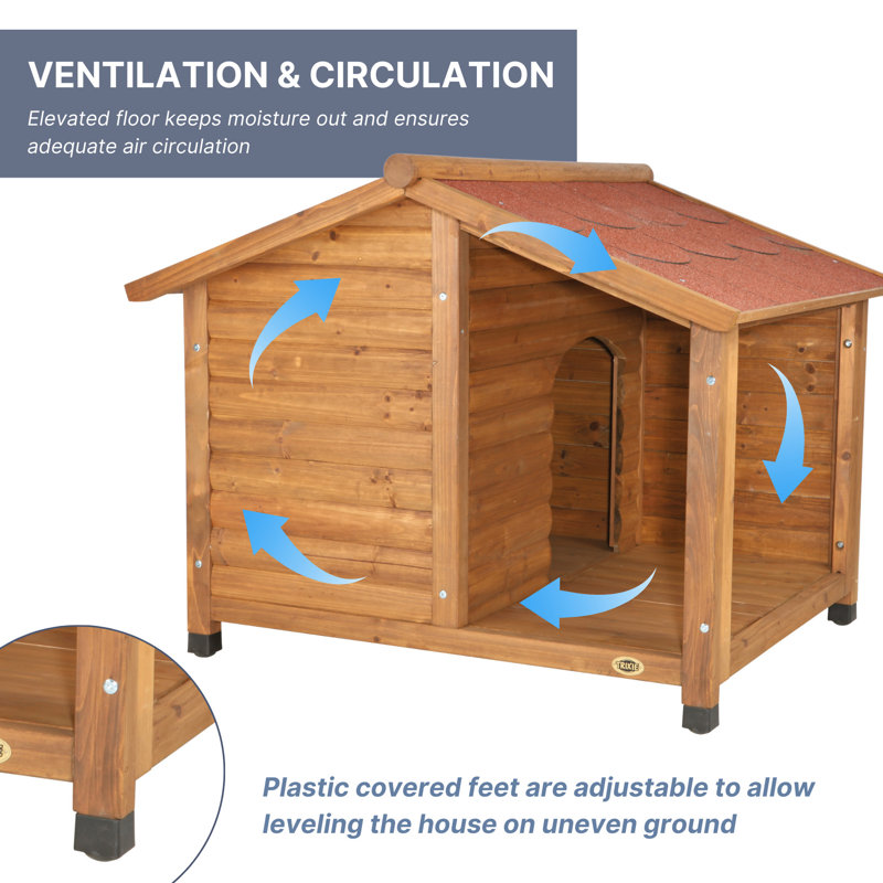 Medium Weatherproof Pine Wood Outdoor Dog House with Raised Floor