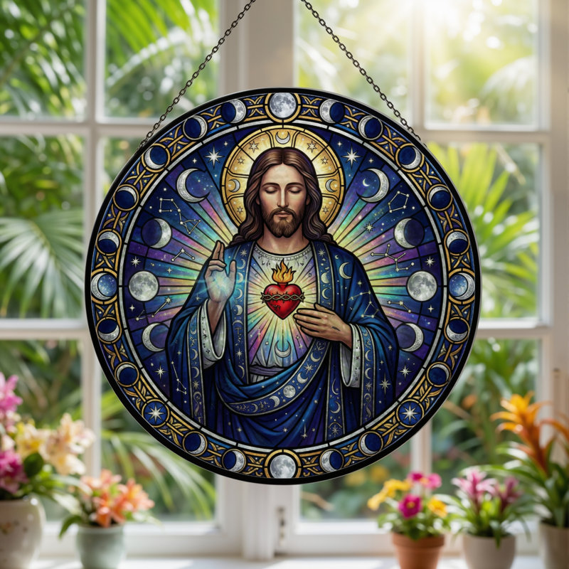 Panneau de vitrail Sacred Heart - 7,8H, H 7,8 po