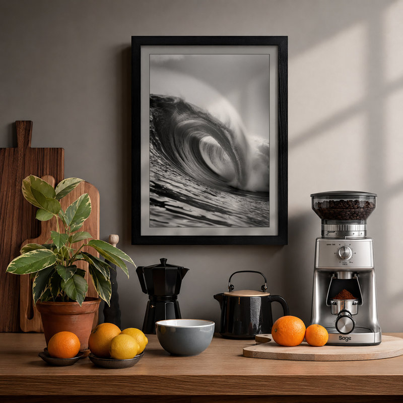 Wave Breaking Coastal - Framed Print, A1 - 84.1 x 59.4 cm, Black