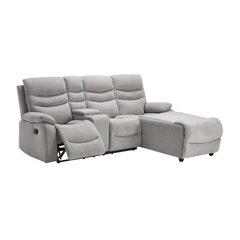 3 Seater Linen Blend Reclining Sofa & Chaise, Light Grey