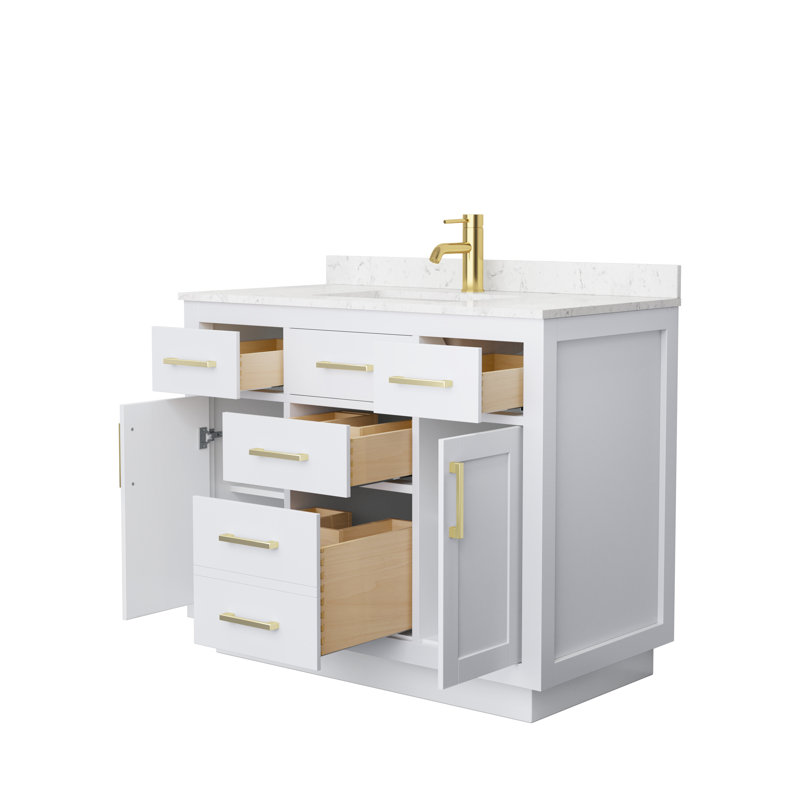 Beckett TK 42'' W Single Vanity, Carrara Cultured Marble, White, Brushed Gold