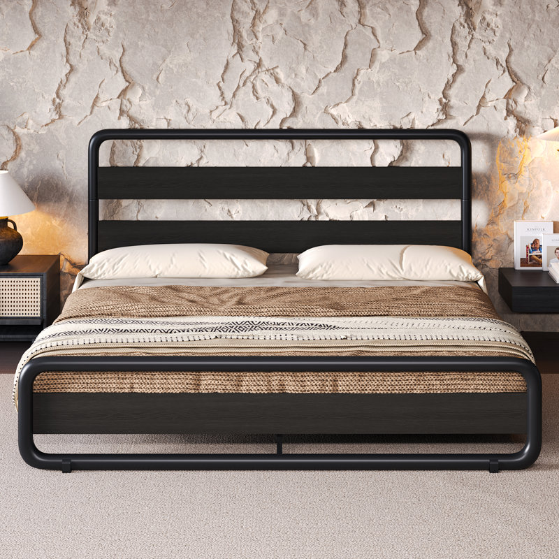 Taishima Metal Platform Bed, King, Black