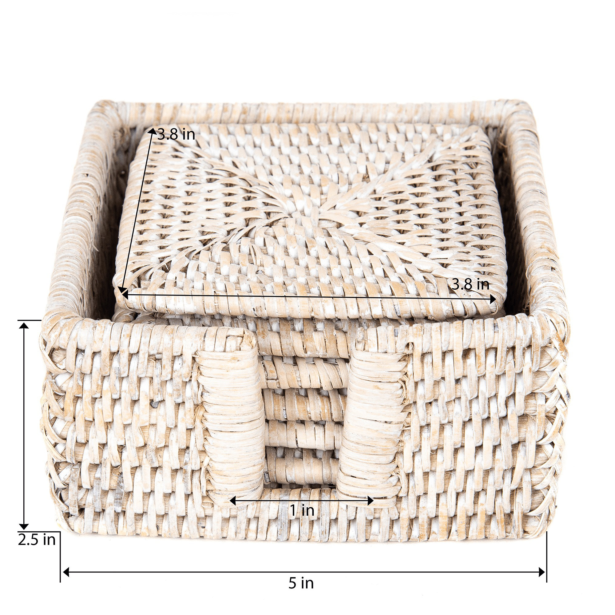 Camden Coaster Set with Holder, White Wash