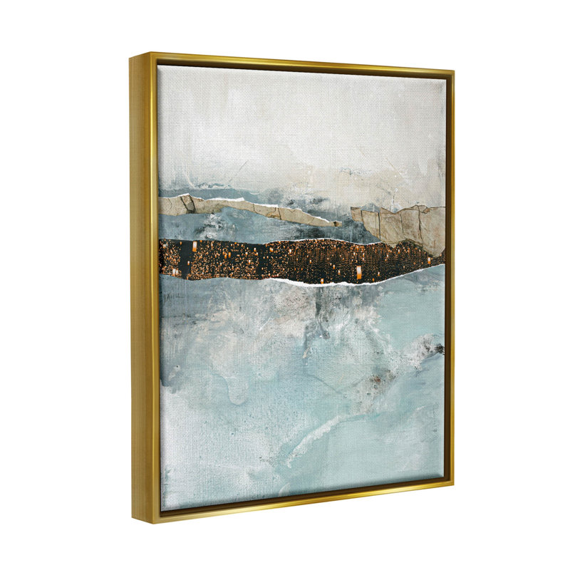 «Layered Mixed Media», estampe numérique par Design Fabrikken, H 21 po x l 17 po x P 1,7 po, Cadre flottant métallique doré