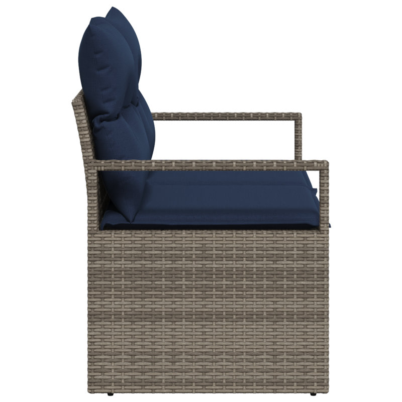  2-Seater Garden Sofa With Storage & Cushions Grey Poly Rattan, Gray
