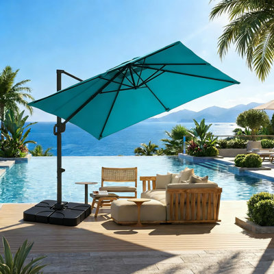 Parasol de patio en porte-à-faux 10 pi x 10 pi avec base, parasol d'extérieur en aluminium robuste avec rotation à 360 ° et inclinaison réglable pour l'abat-jour de la cour, de la terrasse et de la piscine