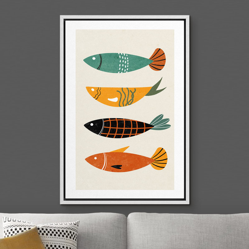 Motif de poissons océaniques formes Mid-Century moderne minimaliste chic Relax Calme coloré, Blanc, H 24 po x l 16 po