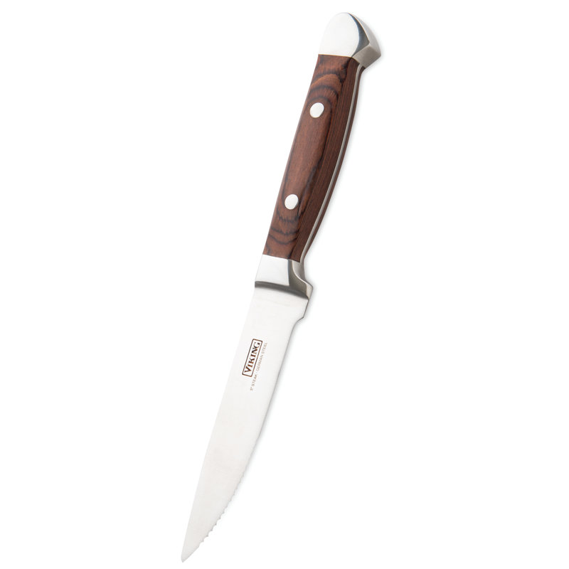 Viking Steakhouse Pakka Wood 6-Piece Steak Knife Set with Wooden Box, Red
