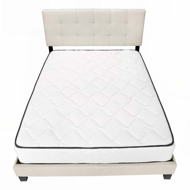 Lit plateforme en tissu d'ameublement, Beige, Grand lit