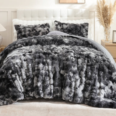 Bubble Faux Fur Comforter Set-Ultra Soft & War Comforter With Two Pillowcases