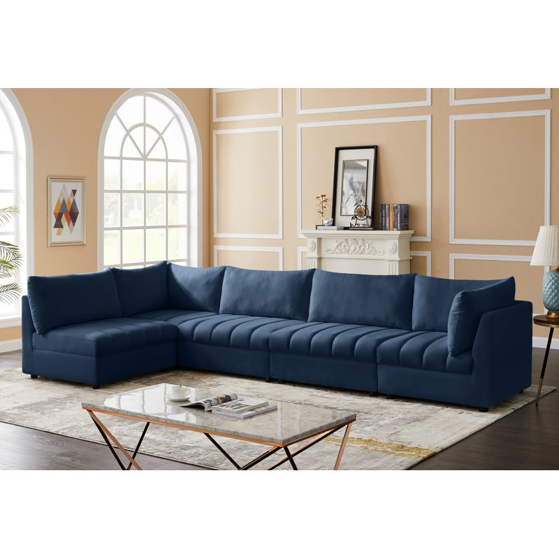 Hallelujah Velvet L-Shaped Sectional Reversible, Navy Velvet