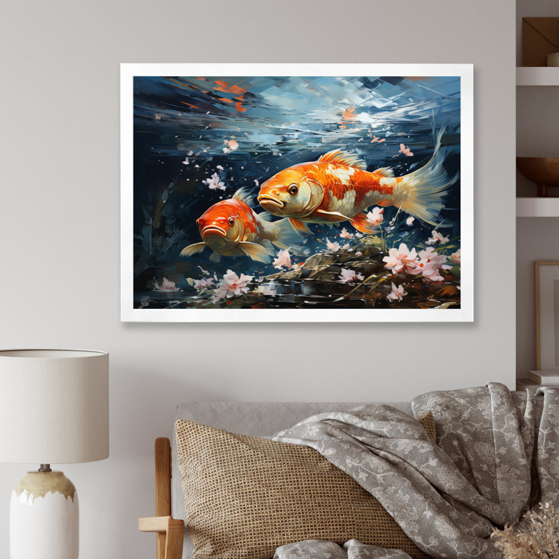 " China Art Glimpse Fish II ", 30" H x 40" W x 1.5" D, Gold Floater Framed