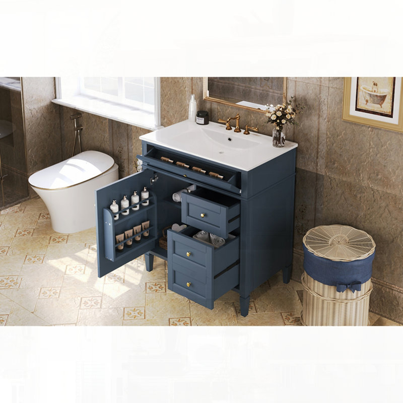 Meuble-lavabo moderne avec tiroirs supérieurs, Bleu