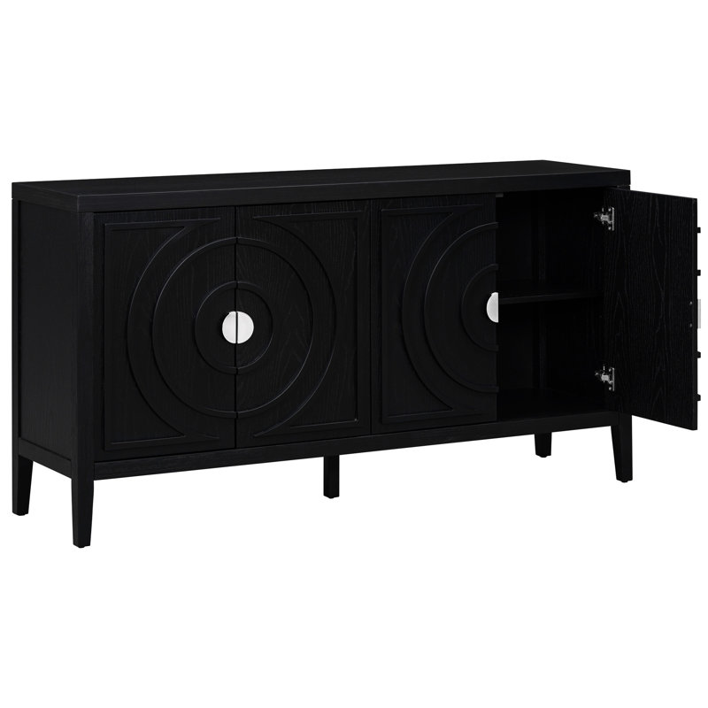 4-Door Retro Black Storage Sideboard - Maximizes Efficiency In Your Home Made Of Quality Materials For Long-Lasting Use