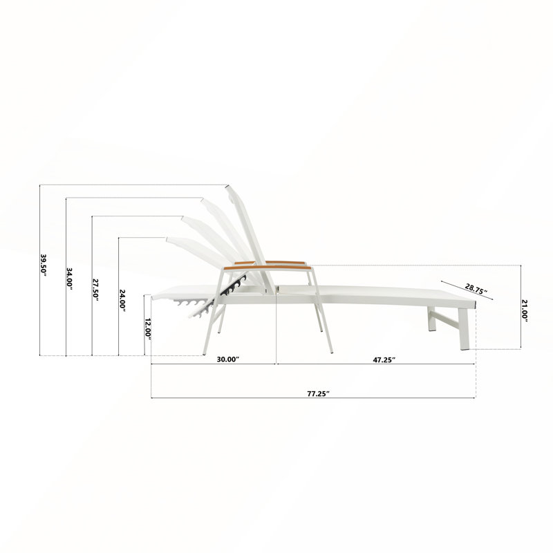 Lounge Chaise with Adjustable Headrest for Relaxation, White