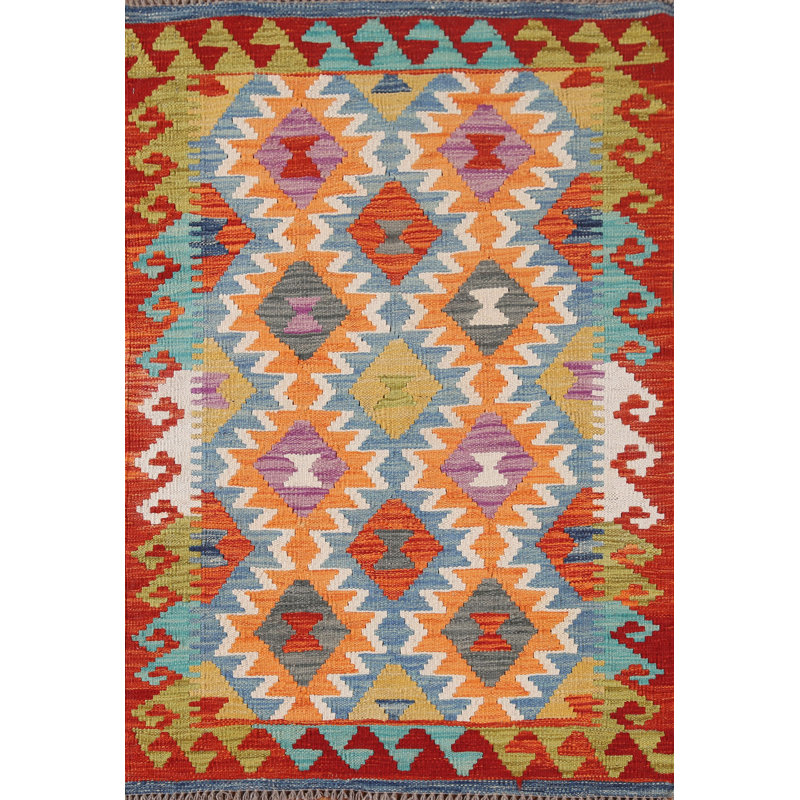 Geometric Wool Kilim Oriental Rug 3x4
