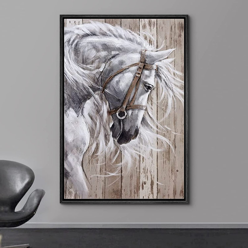 Chevaux qui courent et chevauchant un cheval - cadre flottant, impression sur toile, Cadre noir, H 24 po x l 16 po x P 1,5 po