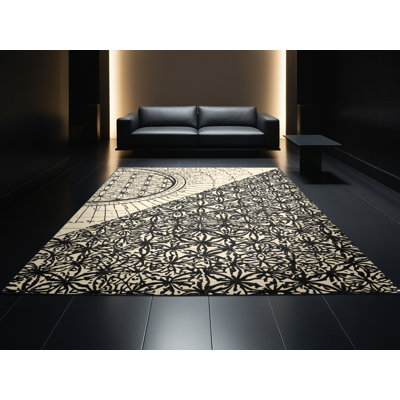 Tapis beige lavable à la machine à motif géométrique d'inspiration mondiale Abaokoro