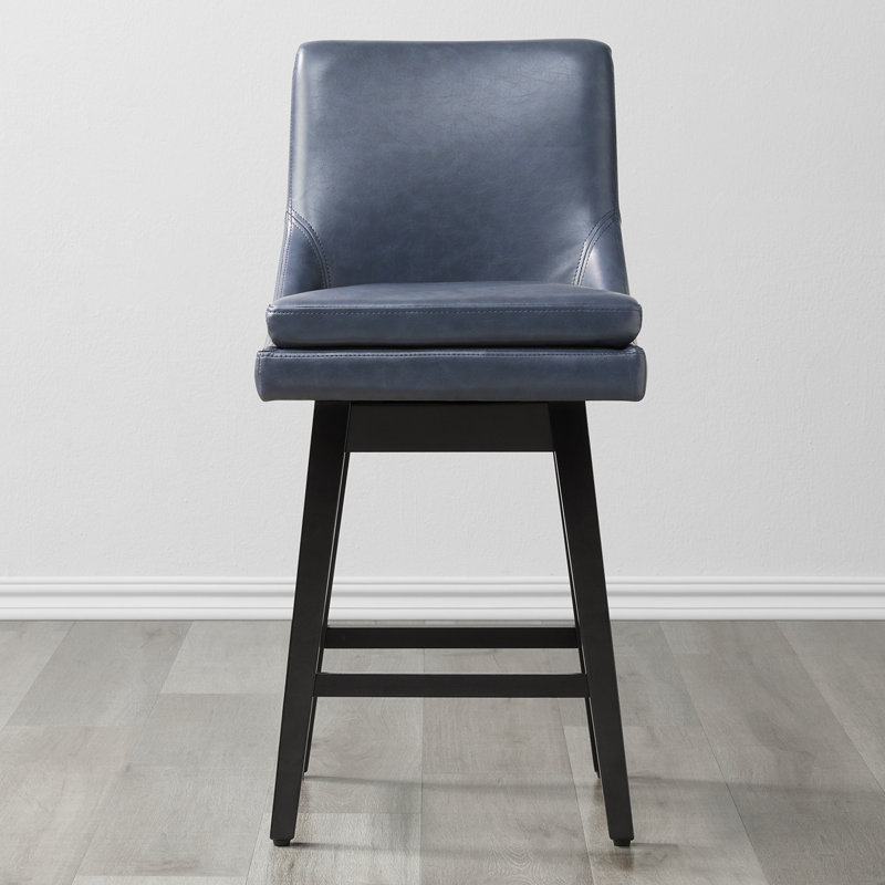 Aleksy Swivel 26'' Counter Stool, Dark Blue Faux Leather