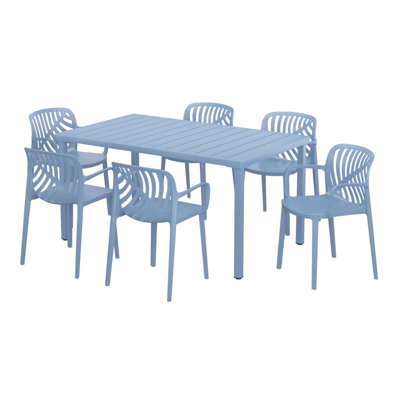 6-Person Outdoor Rectangular Dining Set, Blue