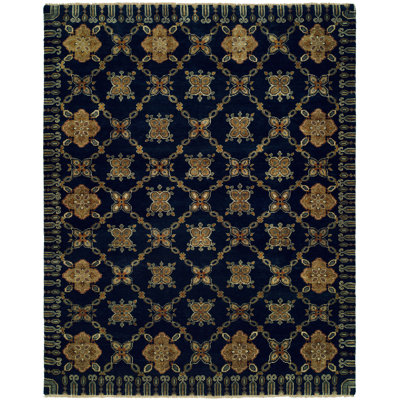 Herzog Wool Geometric Area Rug in Navy