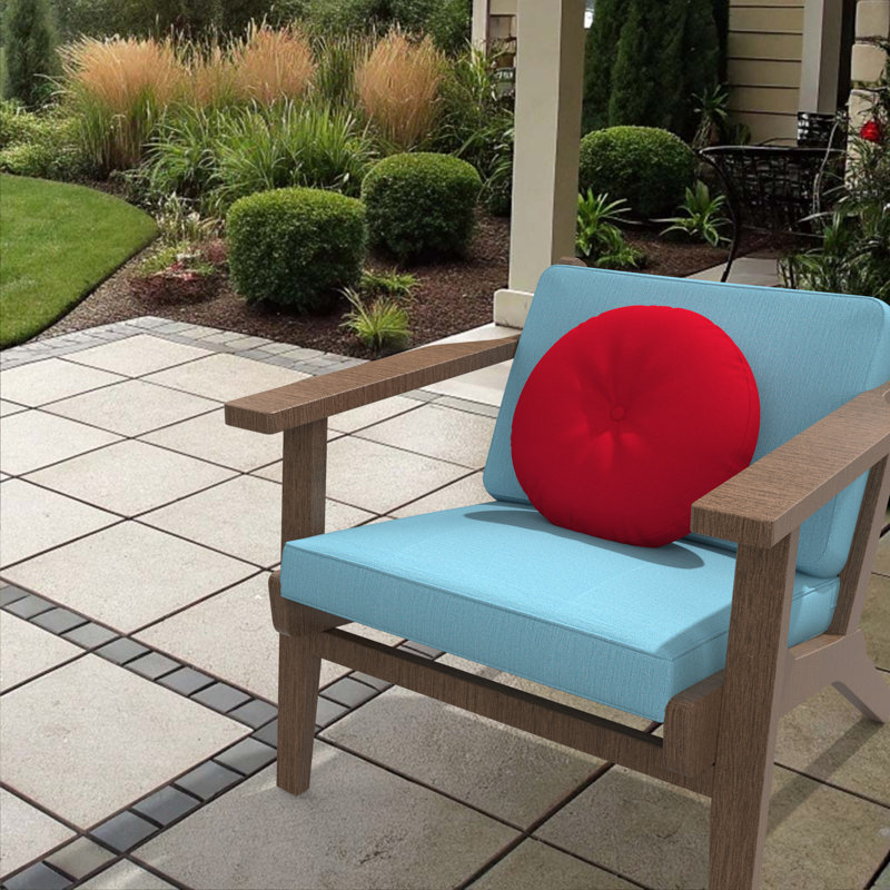 Coussin décoratif intérieur / extérieur Sunbrella, housse de coussin ronde de 20 pouces avec insert, Rouge, Rond 20 po