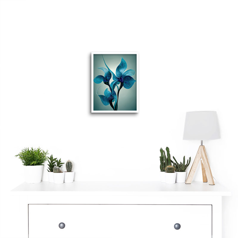 Elegant Teal Blue Orchid Flowers - Print, White Framed Paper, 25.9cm H x 20.6cm W