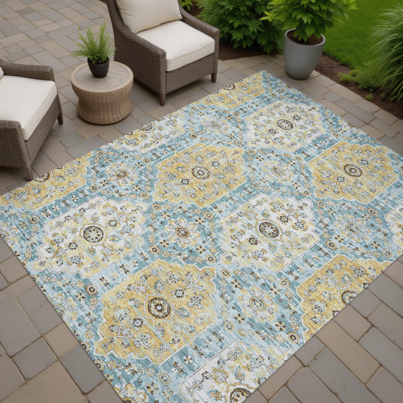 Machine Washable Indoor/Outdoor Chantille ACN2643 Damask Rug, Teal, 2'6" x 3'10"
