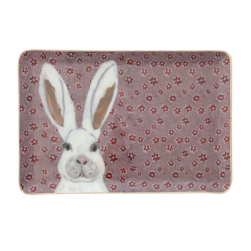 2 plateaux en métal émaillé 2 pièces avec motifs, images d'animaux et bords