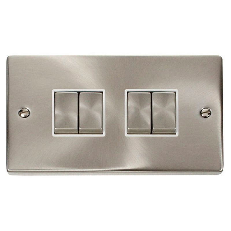 Satin / Brushed Chrome 10A 4 Gang 2 Way Ingot Light Switch